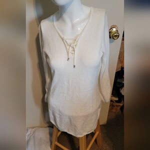 Le Chateau Cream Lace-Up Long Sleeve Top